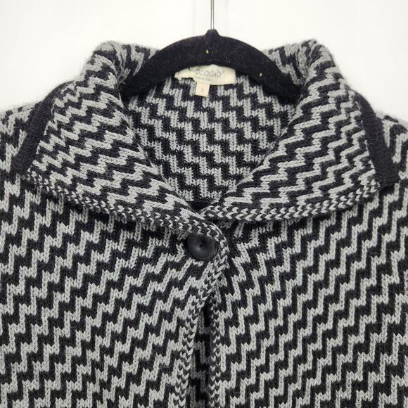 Cocogio Black Gray Zigzag Made in Italy Buttoned Knit Sweater Coat Women's S - Picture 5 of 10